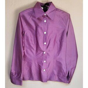 Sonia Bogner Womens Purple Long Sleeves Silk Button Down Shirt Size 4 Collared